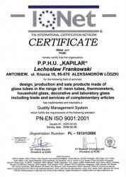 Certificate IQNET PN-EN ISO 9001:2001